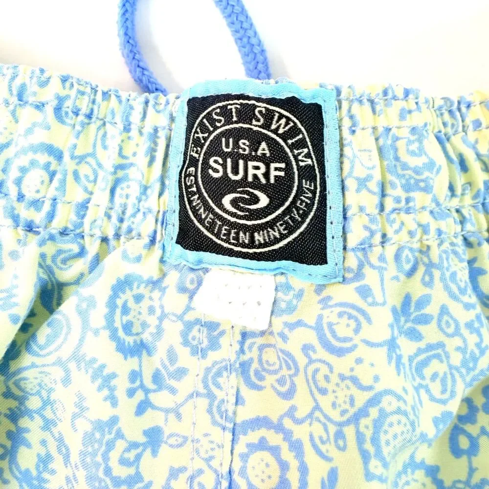Exist Swim Mens Large Board Shorts Swim Trunks Blue Floral Print Mesh‎ Lined